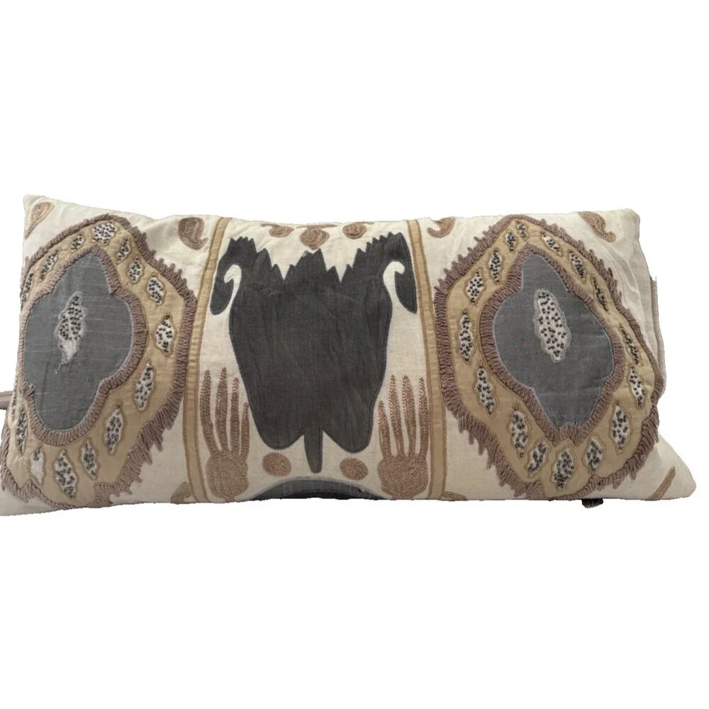 Pottery Barn Chiara Ikat Suzani Style Lumbar Pillow 14x26